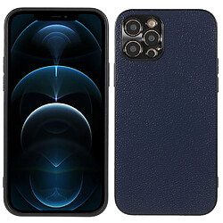 Coque en cuir véritable antichoc, texture litchi bleu pour votre iPhone 12 Pro 6.1 pouces