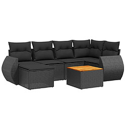 vidaXL Salon de jardin 7 pcs avec coussins noir résine tressée