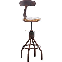 Decoshop26 Tabouret de bar chaise haute de comptoir avec dossier design industriel vintage métal bronze et bois TDB10320