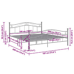 vidaXL Cadre de lit Gris Métal 180x200 cm pas cher