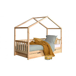 Mes Lit cabane 90x200 cm avec tiroir en pin naturel - ROODY 