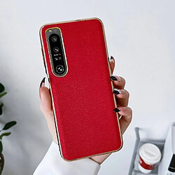 Coque en TPU + cuir véritable électroplaqué, anti-rayures pour votre Sony Xperia 1 IV 5G - rouge