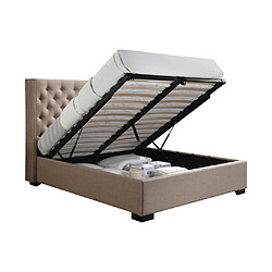 Acheter Vente-Unique Lit coffre 140 x 200 cm avec tête de lit capitonnée - Tissu - Beige - MASSIMO