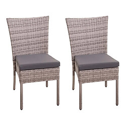 Decoshop26 2x chaises fauteuils pour balcon jardin empilable en poly-rotin gris coussin gris foncé 04_0000262