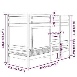 vidaXL Lit superposé sans matelas blanc 90x200 cm bois de pin massif pas cher