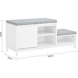 Avis SoBuy Banc de Rangement, Banc à Chaussures avec 2 Coussin Rembourré, Meuble Bas Entrée sur Pieds avec 1 Porte Coulissante et 3 Compartiments pour Entrée, Salon, 100 x 35 x 45 cm, Blanc, FSR166-W