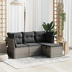 vidaXL Salon de jardin 4 pcs avec coussins gris résine tressée