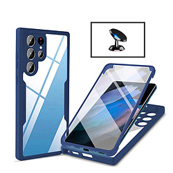 PHONECARE Kit Coque Anti-Crash 360 Protection + Support Magnétique de Voiture pour Samsung Galaxy S22 Ultra 5G - Bleu Foncé