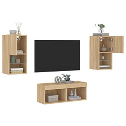 Acheter vidaXL Meuble TV muraux 4 pcs avec lumières LED chêne sonoma