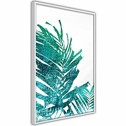 Paris Prix Affiche Murale Encadrée Teal Palm on White Background 20 x 30 cm Blanc