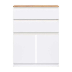 Dansmamaison Commode 2 portes battantes 2 tiroirs Blanc/Bois - QIZ