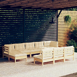 Maison Chic Salon de jardin 10 pcs + coussins - Mobilier/Meubles de jardin - Table et chaises d'extérieur crème Bois de pin -MN71826