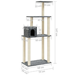 vidaXL Arbre à chat avec griffoirs en sisal Gris foncé 147 cm pas cher