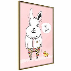 Paris Prix Affiche Murale Encadrée Friendly Bunny 20 x 30 cm Or