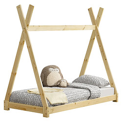 Lit de Tipi pour Enfant Onejda Bois Naturel 160 x 80 cm [en.casa]