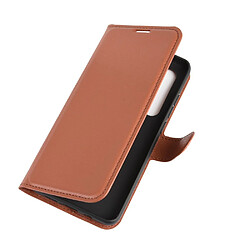 Etui en PU peau de litchi magnétique avec support marron pour votre Xiaomi Mi Note 10 Lite