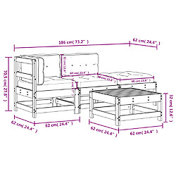 vidaXL Salon de jardin 4 pcs avec coussins gris bois massif pas cher