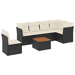 vidaXL Salon de jardin 7 pcs avec coussins noir résine tressée