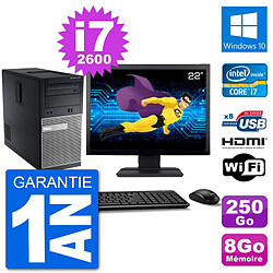 PC Dell 3010 MT Ecran 22" i7-2600 RAM 8Go Disque Dur 250Go HDMI Windows 10 Wifi - Occasion