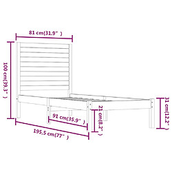 vidaXL Cadre de lit sans matelas noir 75x190 cm bois massif pas cher