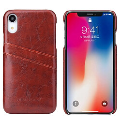 Wewoo Etui en cuir Fierre Shann Retro Oil en cire PU pour iPhone XR, avec fentes pour cartes (Marron)