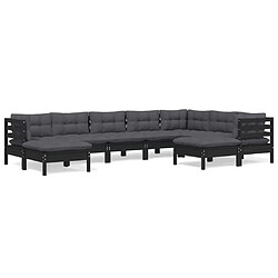 Maison Chic Salon de jardin 9 pcs + coussins - Mobilier/Meubles de jardin - Table et chaises d'extérieur Noir Bois de pin solide -MN32026