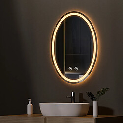 EMKE Miroir led salle de bain 60 × 80 cm Miroir salle de bain lumineux avec 3 Couleurs de lumière réglables+Anti-buée, Économie d'énergie miroir led