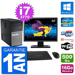 PC Tour Dell 7010 Ecran 22" Intel i7-3770 RAM 16Go Disque 500Go Windows 10 Wifi - Occasion