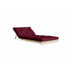 Inside 75 Fauteuil convertible futon ROOTS pin naturel coloris bordeaux couchage 90 x 200 cm.