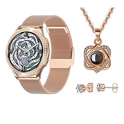 Eko Pack Élégance Montre Connectée 5.2 IP67 avec Parure et Boucles d'Oreilles Rose