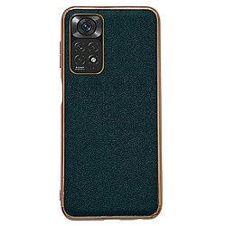 Coque en TPU + cuir véritable électroplaqué pour votre Xiaomi Redmi Note 11 4G (Qualcomm)/Note 11S 4G - vert nuit