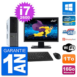 PC Dell 990 DT Ecran 22" Intel i7-2600 RAM 16Go Disque Dur 1To Windows 10 Wifi - Occasion