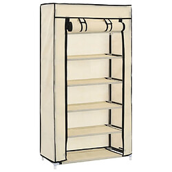 vidaXL Armoire à chaussures avec housse Crème 58x28x106 cm Tissu