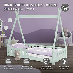 ML-Design Lit d'enfant Tipi + matelas lit avec protection antichutes bois menthe 80x160 cm