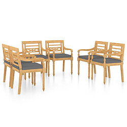 vidaXL Chaises Batavia lot de 6 avec coussins Bois de teck solide