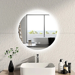 EMKE Miroir lumineux salle de bain rond diamètre 60cm, Miroir LED rétro-éclairage avec Interrupteur Tactile, Anti-buée, Miroir avec éclairage Lumière Blanche Froide (Réglable)