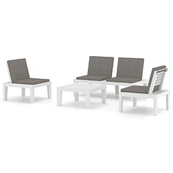 Maison Chic Salon de jardin 4 pcs + coussins - Mobilier/Meubles de jardin - Table et chaises d'extérieur Plastique Blanc -MN21127