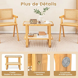 Helloshop26 Table d'appoint en bambou à 2 niveaux plateau en verre table de chevet table basse compacte pour chambre salon naturel 20_0005205