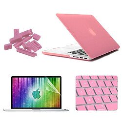 Wewoo Housse Étui rose pour MacBook Pro Retina 15.4 pouces 4 en 1 Coque de protection en plastique dur givré avec protecteur d'écran et protège-clavier bouchons anti-poussière