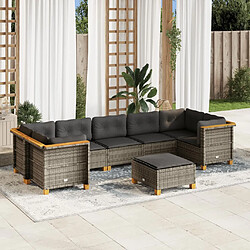 vidaXL Salon de jardin 8 pcs avec coussins gris résine tressée