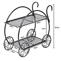 Avis Helloshop26 Étagère à fleurs fer forgé à 2 niveaux 34 x 66 x 62,5 cm étagère pour plantes avec 4 roues décoratives pour balcon jardin cour 20_0009735