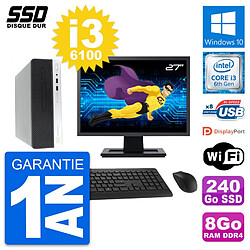 PC HP 400 G4 SFF Ecran 27" Intel Core i3-6100 RAM 8Go SSD 240Go Windows 10 Wifi - Occasion