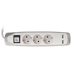 Perel Prise Schuko 3 voies avec 2 ports USB Gris et blanc