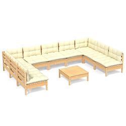 Maison Chic Salon de jardin 10 pcs avec coussins | Ensemble de Table et chaises | Mobilier d'Extérieur crème Bois de pin massif -GKD24449