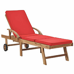 Maison Chic Lot de 2 Chaises longues avec coussins | Transat Bain de soleil Bois de teck solide Rouge -GKD18264