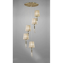 Luminaire Center Suspension Tiffany 5+5 Ampoules E27+G9 Spiral, laiton antique avec Abat jour bronzes & cristal transaparent