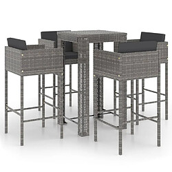 Maison Chic Ensemble de bar de jardin 5 pcs et coussins,Table + chaises + coussins de jardin Résine tressée Gris -GKD793792