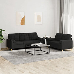 Maison Chic Ensemble de canapés 2 pcs avec coussins, Canapé droit Sofa pour Salon noir tissu -GKD938184