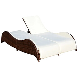 vidaXL Chaise longue double avec coussin Résine tressée Marron