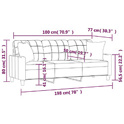 vidaXL Canapé 3 places avec oreillers décoratifs gris 180cm similicuir pas cher